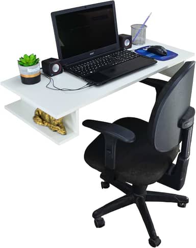 Mesa Escrivaninha de Estudos Suspensa Escritório Notebook Home Office MDF Branco 90cm