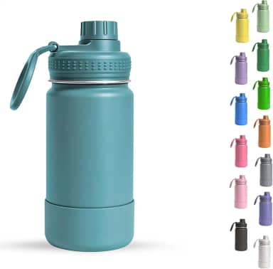 Garrafa Térmica Infantil - 350ml, Aço Inox 304 Parede Dupla de Isolamento 24horas Gelado, Tampa Rosca De Segurança, Anti Vazamento, Base Silicone AntiDerrapante, BPA Free (Azul Cristal)