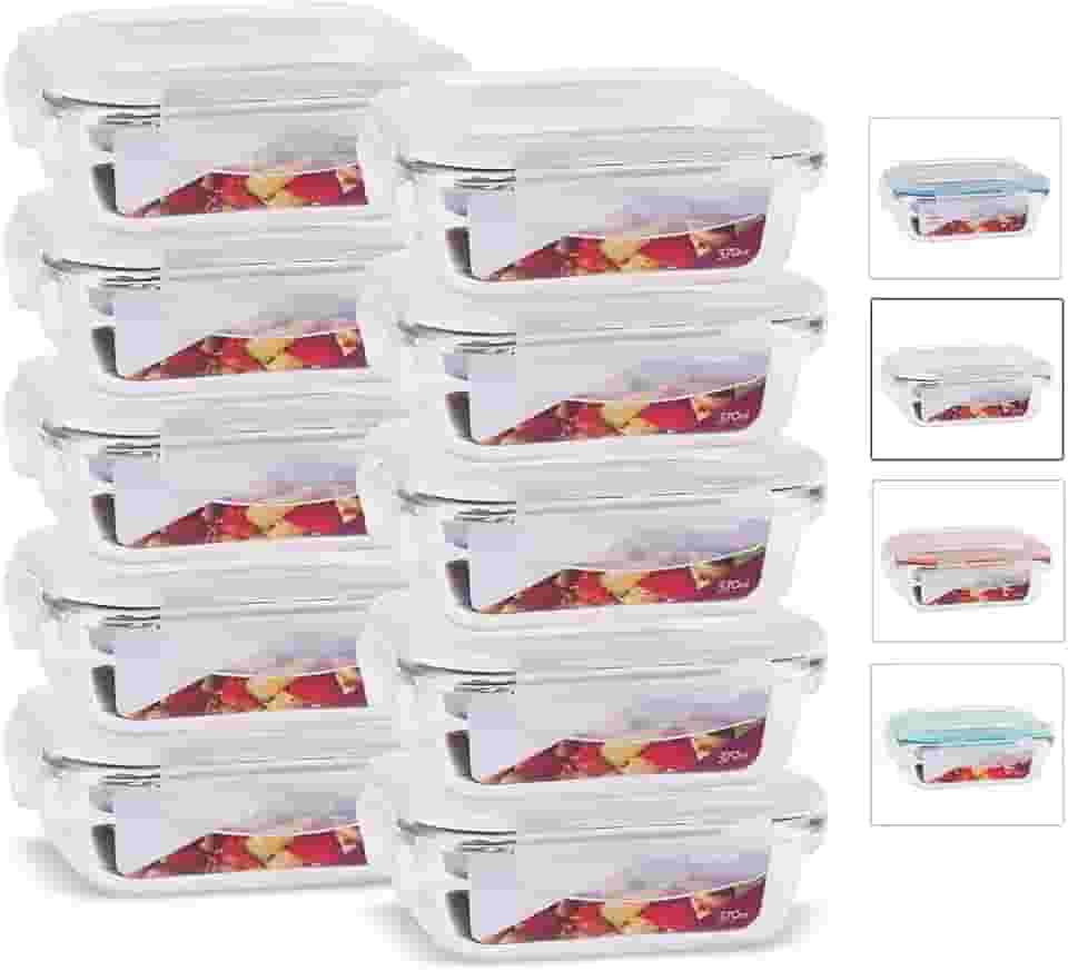 House Organizer Kit 10 Potes de Vidro Retangular com Tampa Hermética 370ml Cor:Branco (QH)