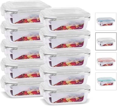 House Organizer Kit 10 Potes de Vidro Retangular com Tampa Hermética 370ml Cor:Branco (QH)