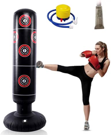 Saco de pancada infantil inflável, saco de boxe de 160 cm para salto imediato, usado para praticar atividades diárias de boxe, Taekwondo e MMA, para crianças e adultos (vem com 1 * cola de remendo)