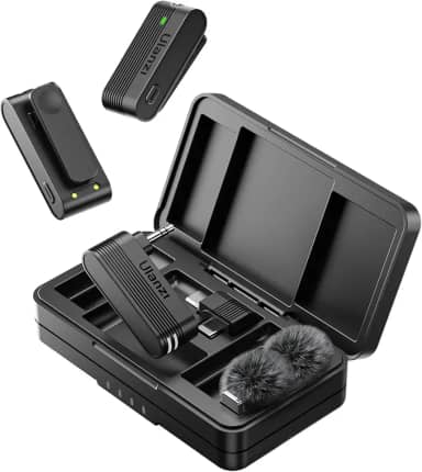 ULANZI A100 Microfone de lapela sem fio Microfone de lapela para câmera e telefone com USB C/3,5 mm/plugue, 32KHz 16Bit, cancelamento de ruído, bateria de 13,5 horas