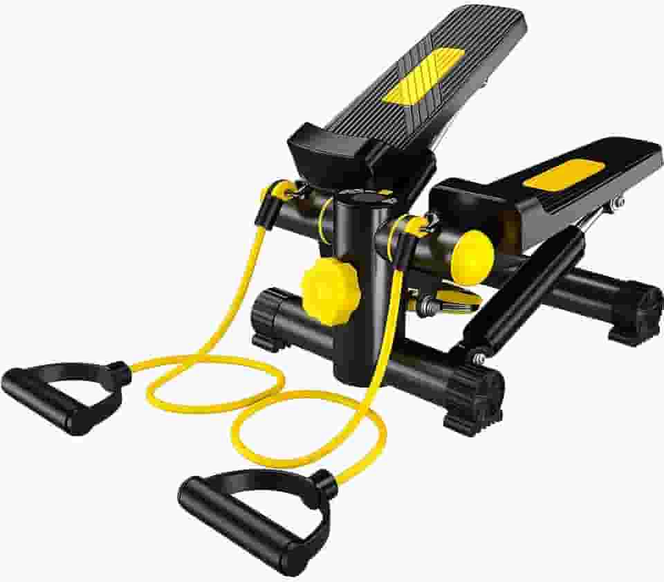Mini Stepper Aeróbico Portátil, Simulador de Caminhada, Exercitador de Pernas com Pedais Antiderrapantes, Preto e Amarelo, Equipamento de Ginástica para Casa