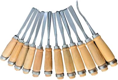 Jogo De Formão Goivas 12 Peças P/Entalhar Esculpir Madeira