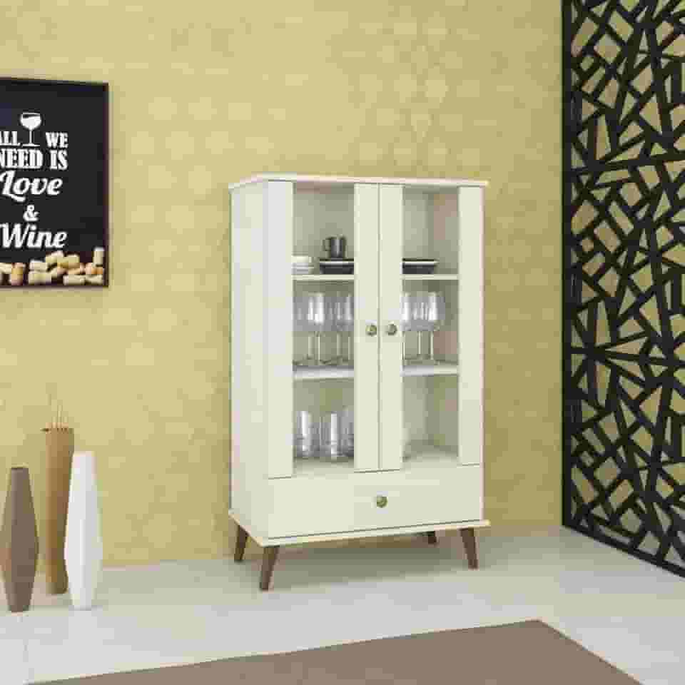 Cristaleira 2 Portas 70cm Retrô Movelbento Off White