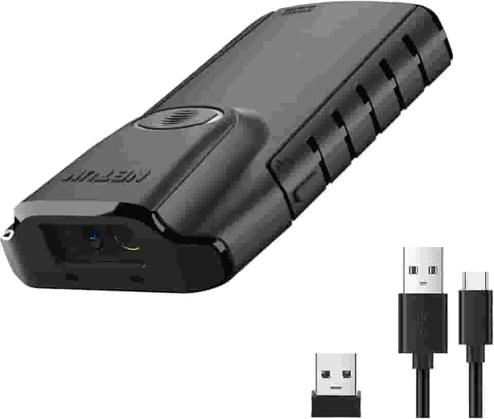NETUM Leitor código de barras mini Scanner Bluetooth Sem Fio 2.4GHZ USB Códigos 2D portátil 3 em 1 clipe para smartphone Tablet PC iOS Android Windows MacOS GS-E800