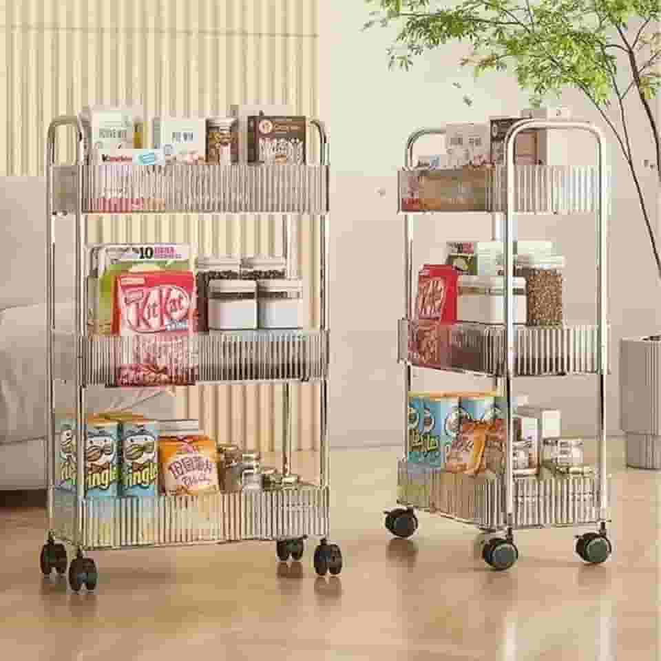 Carrinho Organizador Multiuso em Acrílico 3 Andares Prateleiras com Rodinhas. Estrutura em ferro. 62,5x20,5x30 cm