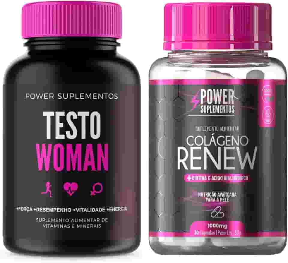 Kit de Suplementos Femininos Testo Woman 60Cápsulas + Colágeno Renew 30 Cápsulas