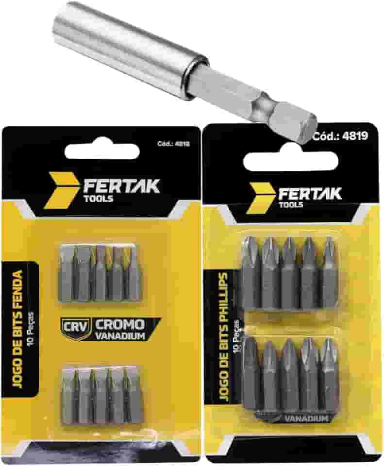 Jogo de Bits 21 Peças, Fenda e Phillips com Adaptador Magnético 1/4', 60mm, Cromo Vanádio