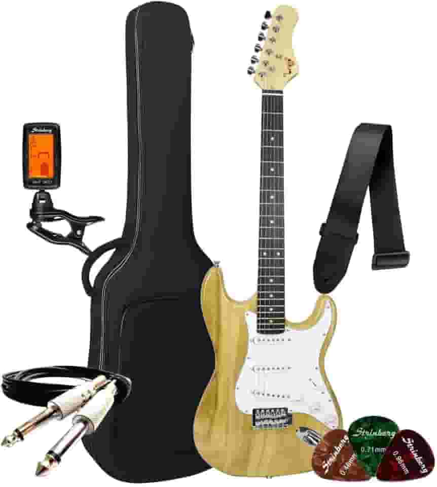 Kit Guitarra Elétrica Bravo Beg100 Strato Série Coldguitar + Acessórios (Natural)