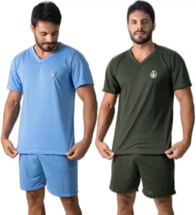 KIT 2 Pijama Manga Curta Masculino Curto Fechado Conforto Casual