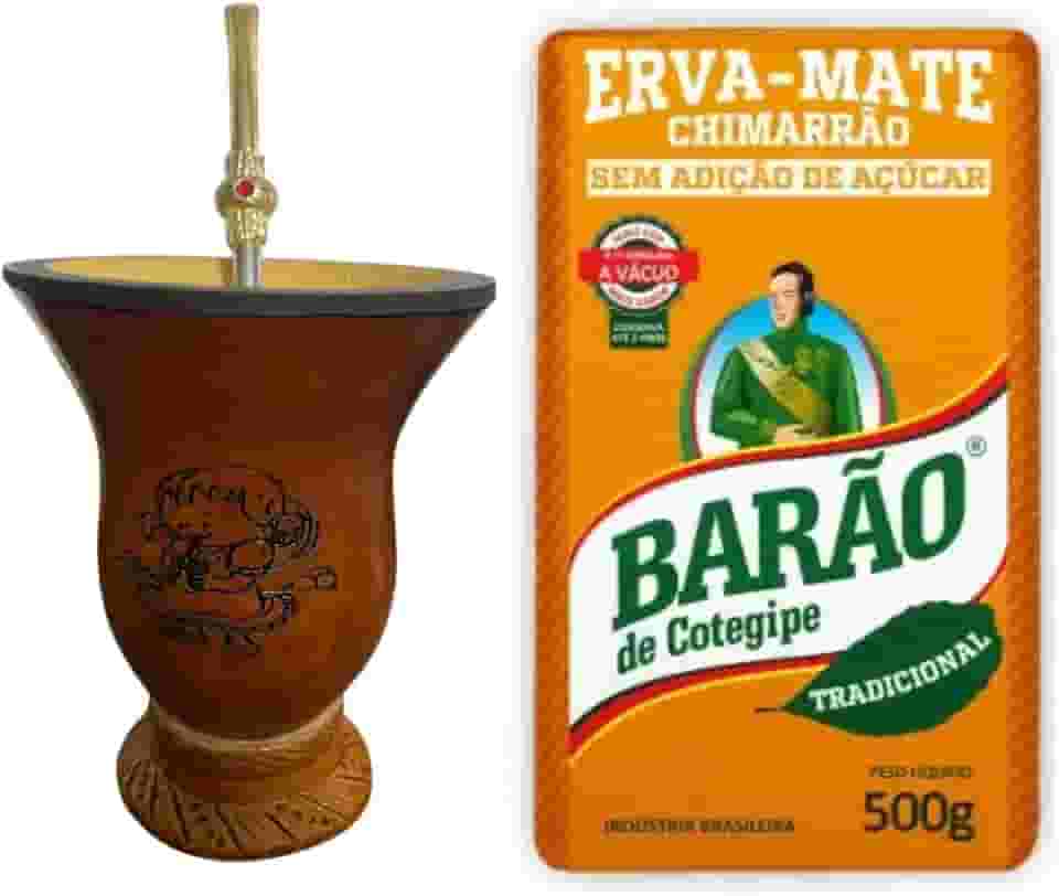 Kit Chimarrão Infantil Cuia + Bomba de Metal + Erva Mate Barão de Cotegipe, 500g (Feminino)