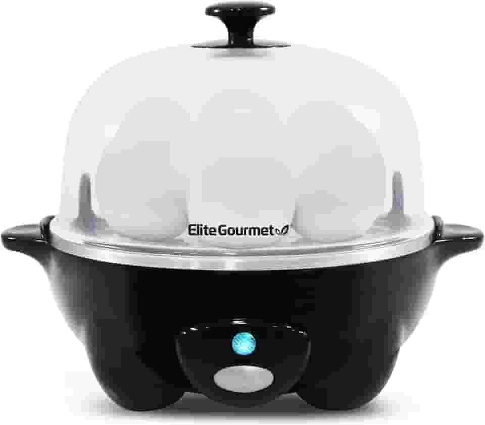 Elite Gourmet Egc-007B# Panela De Cozimento Rápido Para Ovos, 7 Ovos Cozidos Fáceis De Descascar, Duros, Médios E Moles, Escalfador, Omeleteira, Desligamento Automático, Alarme, Livreto Com 16 Rece