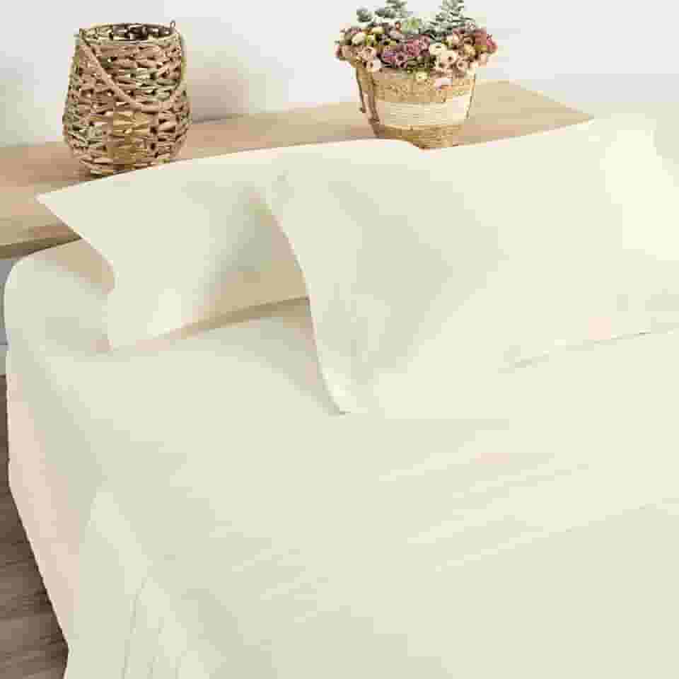 Jogo de Lençol 4 Peças 400 fios Algodão - Fio Egípcio - Aba Americana (Palha, QUEEN)