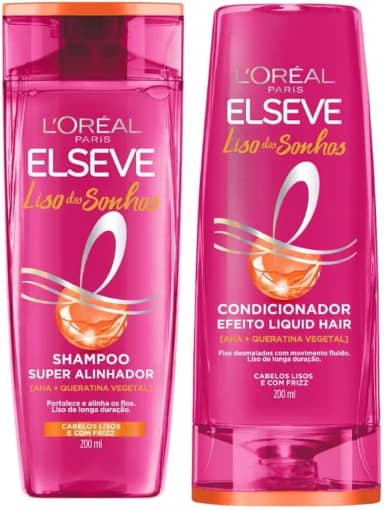 Kit Elseve Liso Dos Sonhos AHA + Queratina Vegetal Shampoo 200ml + Condicionador 200ml (2 produtos)