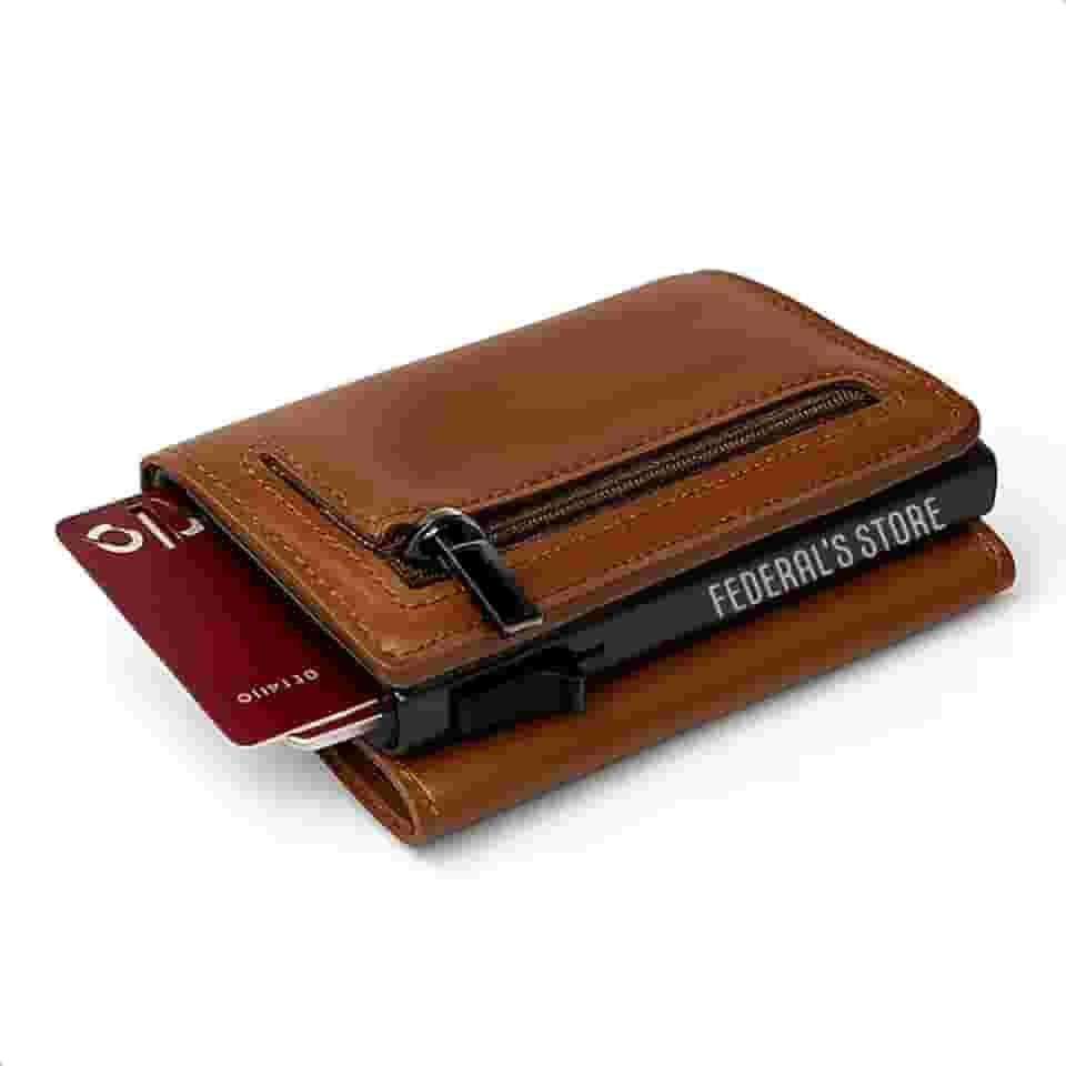 Carteira Com Fecho Magnetico Imã Slim Rfid Antifurto Compartimento Exclusivo Para Cnh Dinheiro Compacta do Futuro Completa Inteligente Mágica Porta Cartão Pop Up ML04 Federal's Store (Marrom)