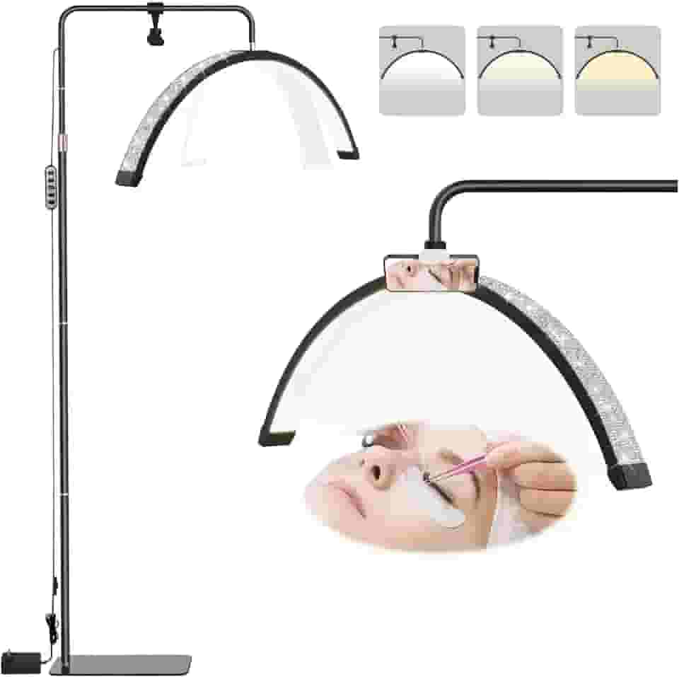 Ring Light Meia Lua Profissional LED para Cílios e Sobrancelhas, Luminaria Meia Lua Estetica Spa Arco Ajustavel, com Tripé (Preto)