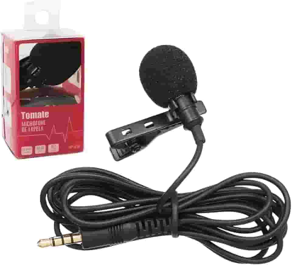 Mini Microfone De Lapela Stéreo Profissional Para Celular, PC, Câmeras e Gravadores Digitais, Entrada de Áudio P2 de 3,5mm - Possui Clipe 360º Para Fixar em Sua Roupa MP-018 (Preto)