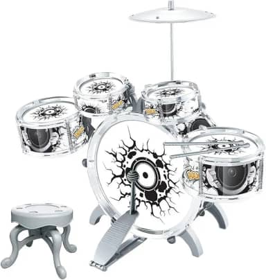 BATERIA INFANTIL ROCK N' ROLL COM BANQUINHO BAQUETA BH STORE (Branca)