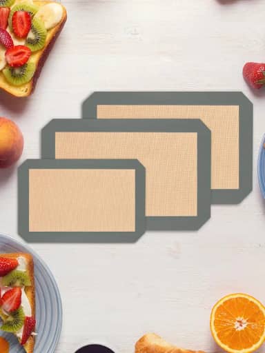 Pacote com 3 tapetes reutilizáveis de silicone, antiaderente, tapete de cozimento seguro para alimentos, assadeira de forno para fazer biscoitos, macarrão, pão, (cinza, 0,7 mm)