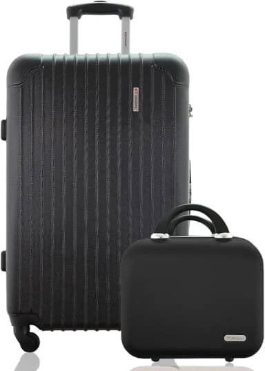 Kit Conjunto Mala de Viagem Grande Rígida Despachada Rodas 360º Cadeado Segredo mais Frasqueira Gladiador A2G Preto