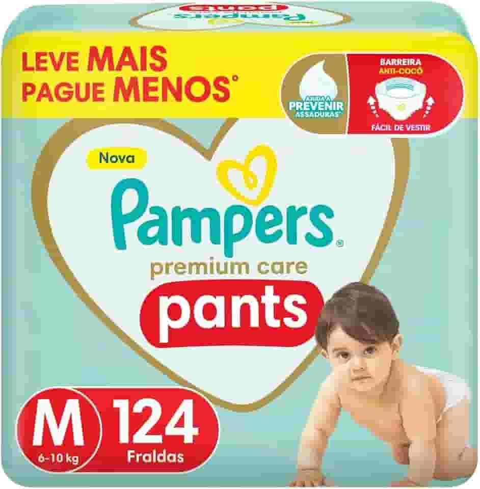 Pampers Premium Care Pants Fralda Tamanho M 124 Unidades, Fácil de Vestir