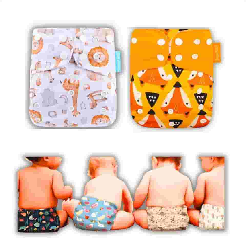 Kit 2 Fraldas Ecológicas De Pano Ajustáveis + 3 Absorventes (Sem Gênero)