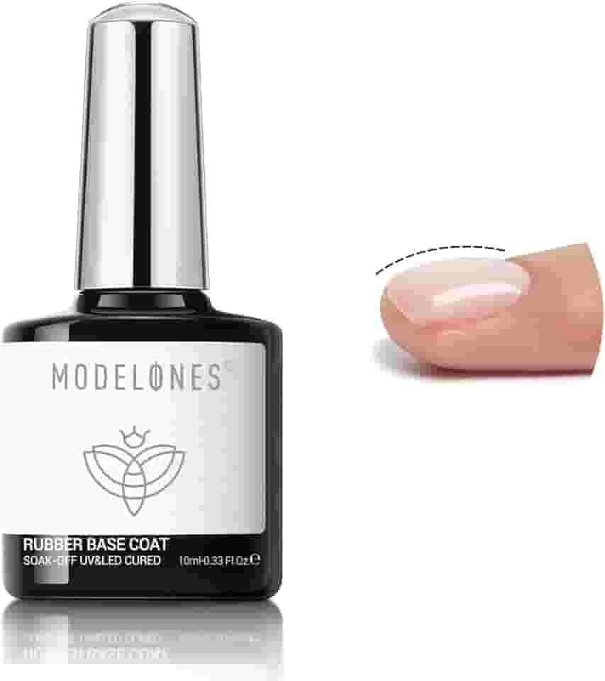 Modelones Base em Gel Borracha para Unhas, Esmalte em Gel Transparente com Base em Borracha para Fortalecimento/Construção/Aprimoramento/Reforço, Longa Duração, Proteção com Fibras, Removível com Acetona, UV e LED, Ideal para Unhas Finas e Fracas