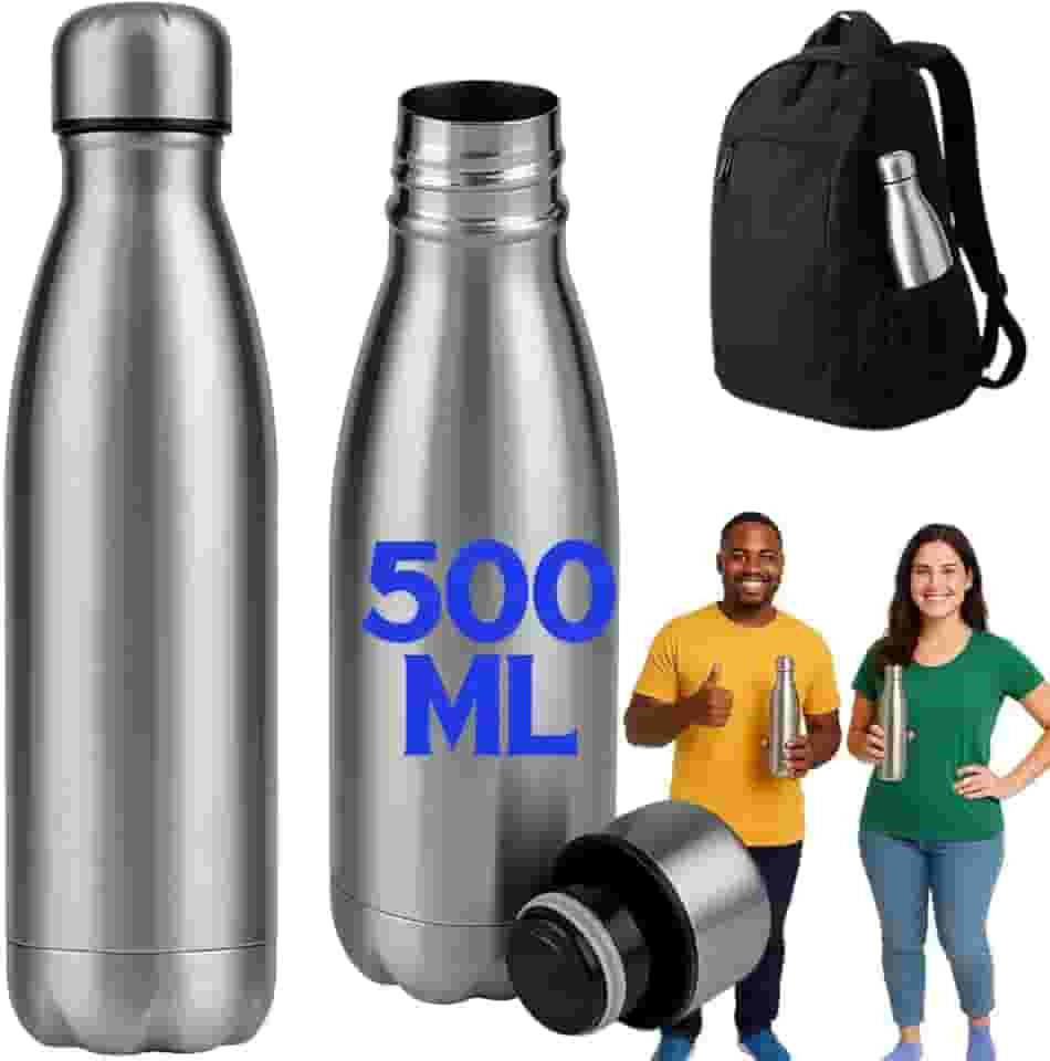 Garrafa Térmica 500ml Inox Parede Dupla Mantém Bebida Gelada 24h ou Quente 12h Portátil para Academia Escritório Viagem Tampa Vedada Leve e Resistente