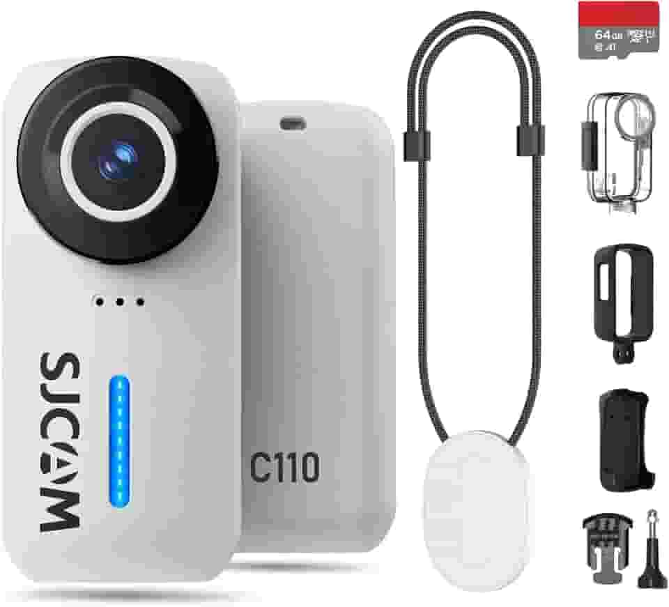 SJCAM Câmera de ação de polegar 4K, tamanho pequeno, suporte em qualquer lugar, mini câmera veicular megnética, câmera de vlogging portátil, gravação POV viva-voz, câmera de capacete para ciclismo