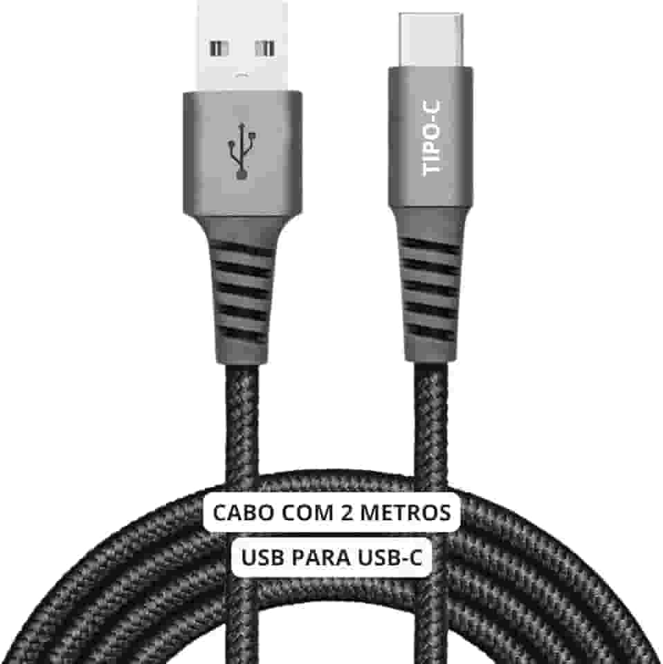 Cabo USB-C 2 Metros Tipo C Turbo 60W Ultra Rapido Reforçado Android e Iphone Notebook Tablet Qualidade Premium Carregamento Transferência de Dados