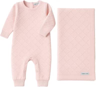 Saída de Maternidade Tricô Rosa com Manta – Recém-Nascido Feminina 0 a 3 Meses