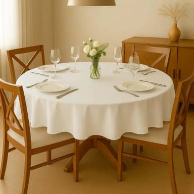 Toalha De Mesa Redonda 4 Lugares 1,40m Tecido Oxford Liso Leve e Resistente Cozzilar (Branca)