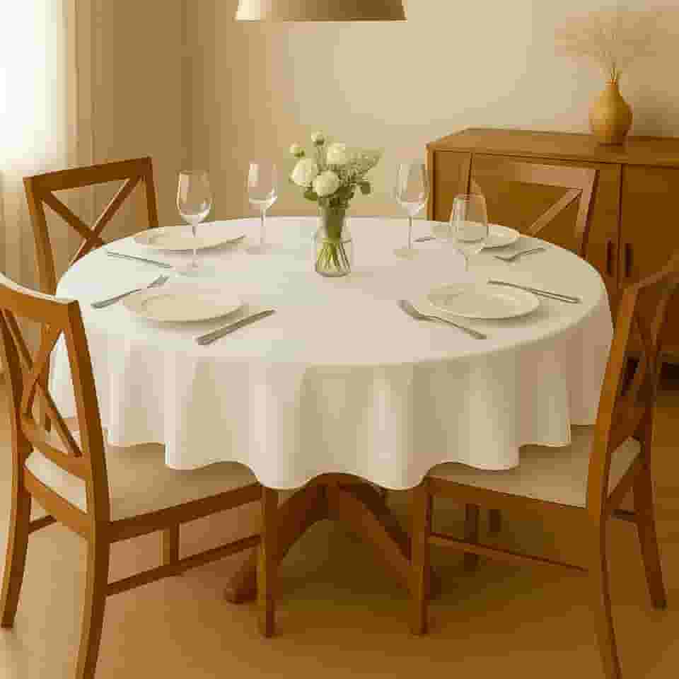 Toalha De Mesa Redonda 4 Lugares 1,40m Tecido Oxford Liso Leve e Resistente Cozzilar (Branca)