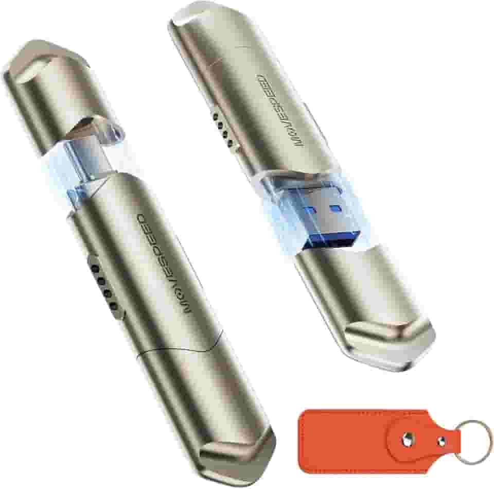 MOVE SPEED SSD externo de 256 GB, velocidade de leitura de 1000 MB/s, USB 3.2 Gen2 + USB C, SSD portátil de duas portas, unidade externa com invólucro de metal para iPhone 15/16 Series/Mac/telefone