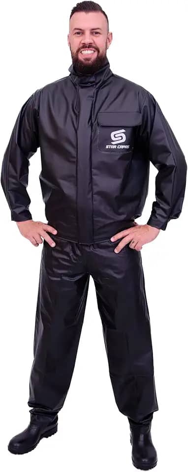 Capa De Chuva Motoqueiro Star Capas Impermeável Conjunto Jaqueta e Calça Motoqueiro Motociclista Motoboy Motogirl Impermeável Masculino e Feminino (BR, Alfa, P, Regular, Regular, Preto)