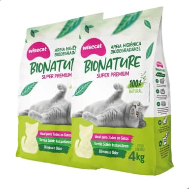 Kit 2 Areia Higiênica Biodegradável 4kg Para Gatos Sanitária BioNature Super Premium Mandioca Natural