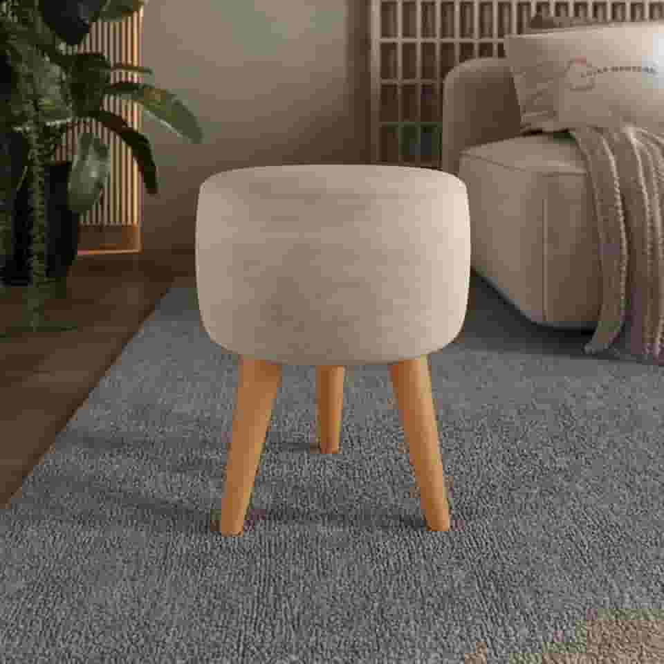 Puff Redondo Banqueta Estofada Decorativa Pé Palito (Bege)