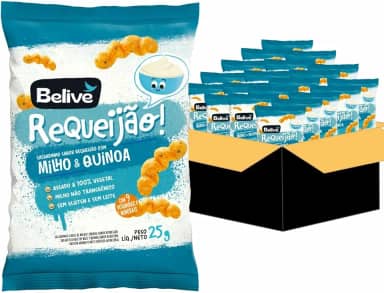 Caixa de Salgadinhos Kids sabor Requeijão Sem Glúten Sem Leite Com Vitaminas Belive - 20 unidades de 25g