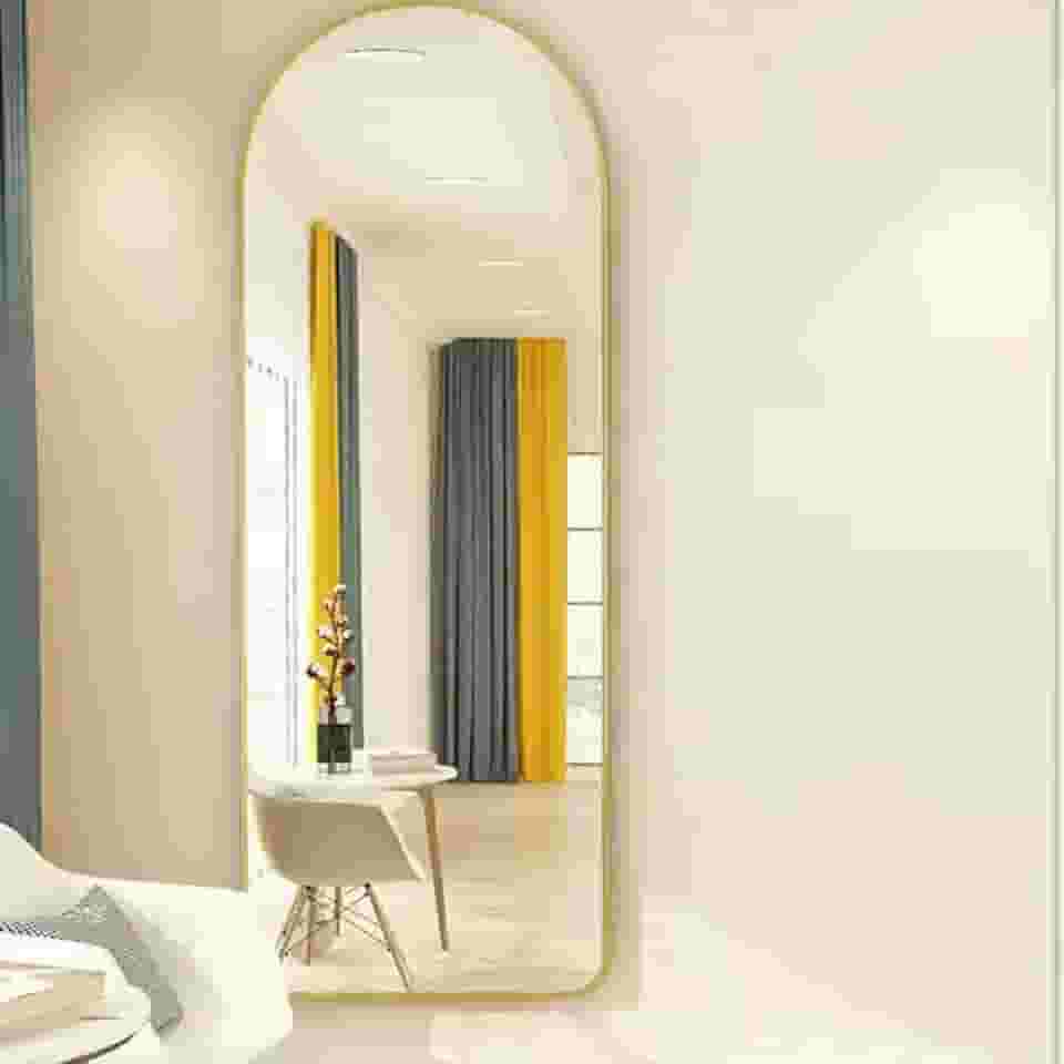 Espelho Oval Chão Suporte Corpo Inteiro Dourado 100x30cm Luxo (Dourado)