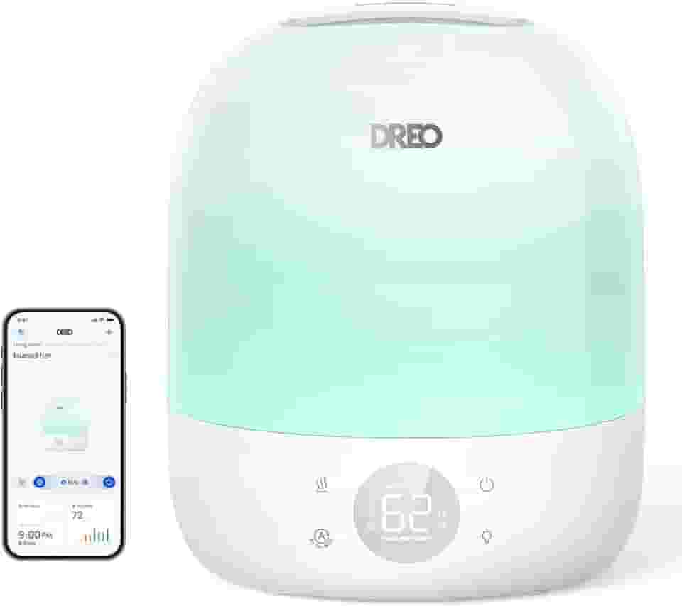 DREO Umidificadores para bebês de quarto, controle inteligente de aplicativo e luz noturna e treinamento de rotina de sono 1500+ RGB, ultra silencioso de 28 dB e 3 L, umidificador de névoa fria para