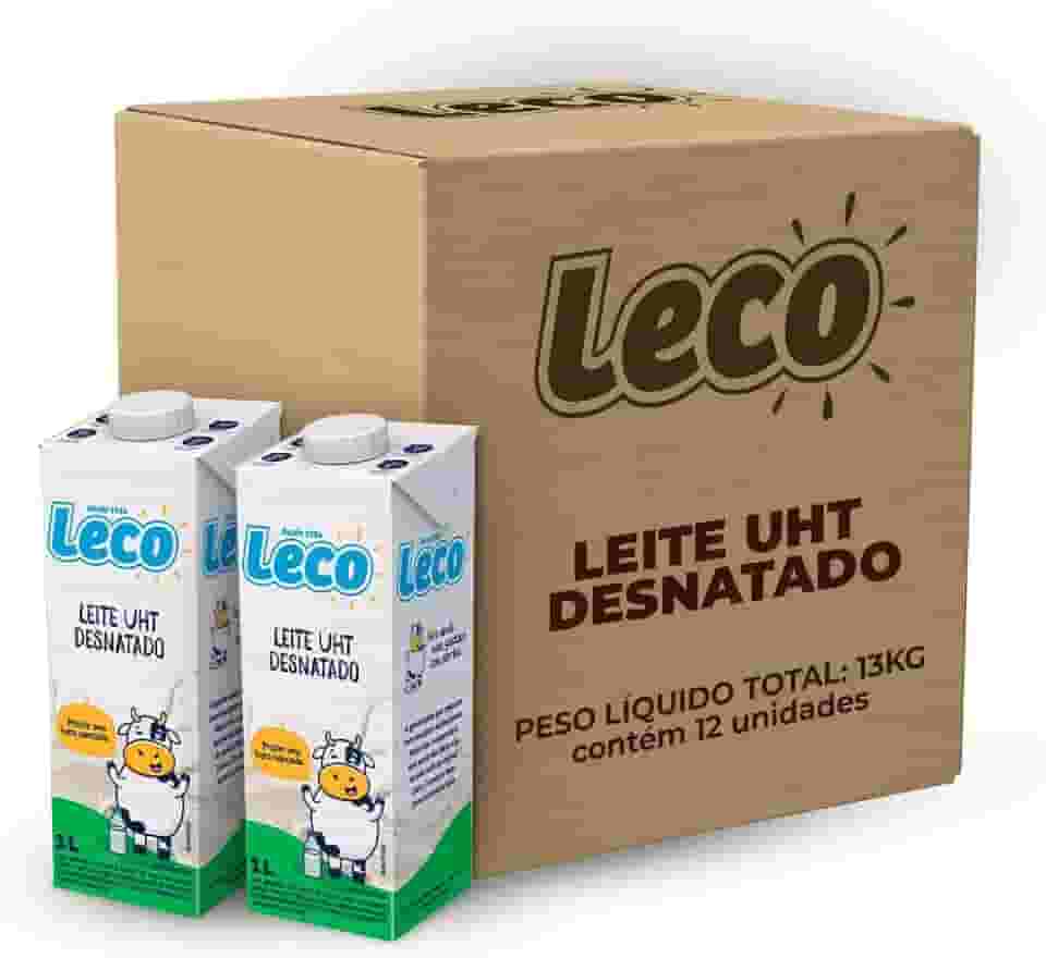 Pack 12 Unidades Leite UHT Desnatado Leco Caixa com Tampa 1l