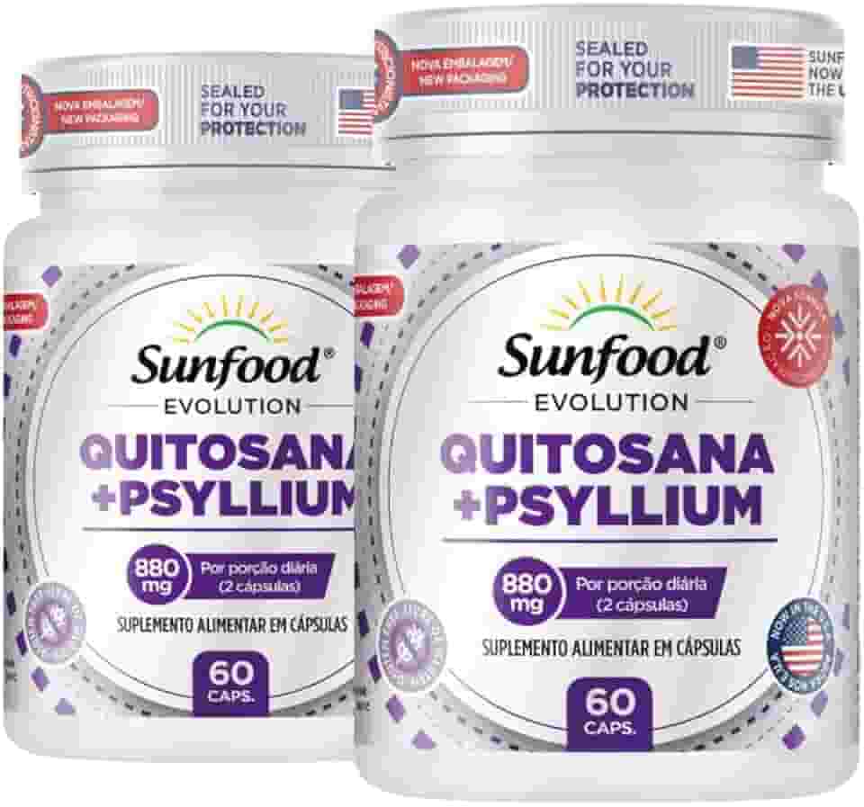 KIT 2 QUITOSANA + PSYLLIUM 880MG 60 CAPSULAS - SUNFOOD EVOLUTION