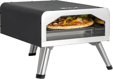 Deco Chef Forno Elétrico Para Pizza Chef, Pedra De Cerâmica 12 Polegadas E Grelha, 1800 W, Assa Até 750 Graus Artesanal Bancada, Parede Dupla Aço Inoxidável 13 Polegadas, Interno Externo Portátil