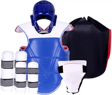 menolana Conjunto de equipamentos de proteção para taekwondo 5 peças, protetor de virilha acolchoado, equipamento de sparring de karatê espesso, proteção total