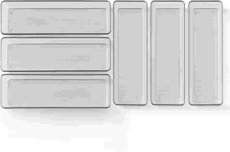 Organizador de Gaveta Ajustável, 6 Compartimentos, Acrílico, Transparente, Divisórias Modulares, Resistente Multiuso para Talheres, Banheiro, Escritório, Maquiagem 15X7.5X5.5CM