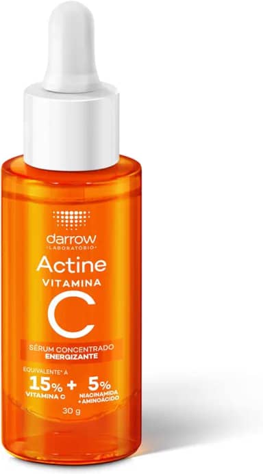 Darrow Actine Vitamina C Sérum Concentrado, Antioxidante com 15% Vitamina C + Niacinamida que Ilumina, Reduz Marcas de Acne em 90%, Atenua Linhas Finas em 84%, Controla Oleosidade e Uniformiza a Pele, 30ml