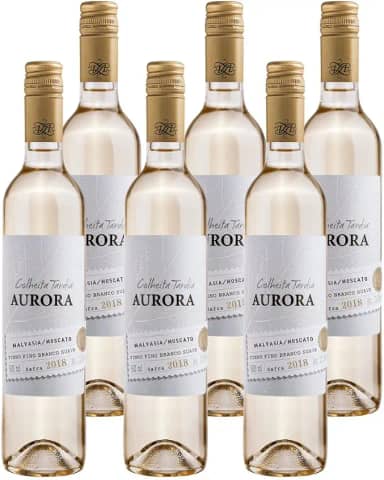 AURORA Vinho Colheita Tardia Branco 500ml (6 unidades) - Moscato e Malvasia - Doce - Gluten Free - Vinho - Sobremesa