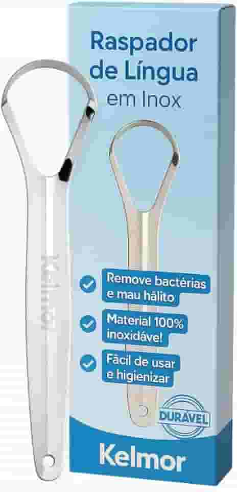 KELMOR Raspador De Língua Inox Cirúrgico Limpador Bucal Profissional Escova de Língua em Aço Inoxidável Higiene Oral Combate Mau Hálito Fácil Uso e Limpeza Durável e Anatômico