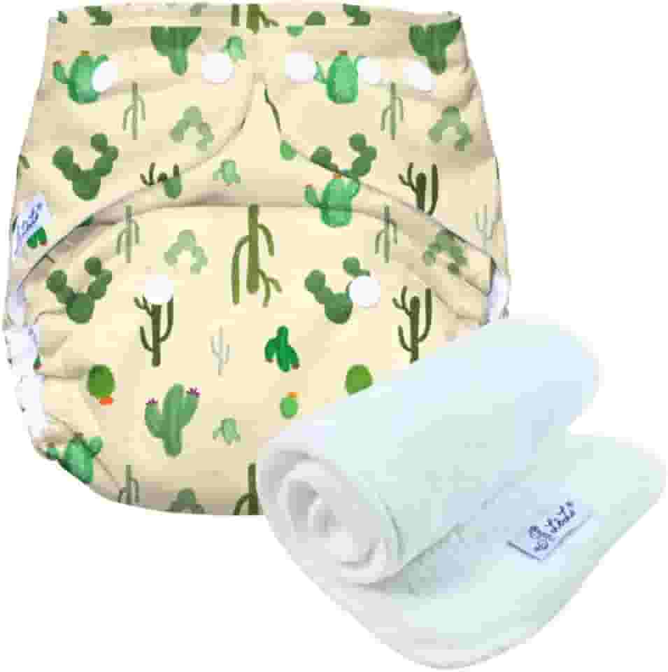 Fralda Ecológica com Absorvente Reutilizável para o Dia a Dia e Praia/Piscina, Tamanho Único 5-18kg, Lavável (Cactus)